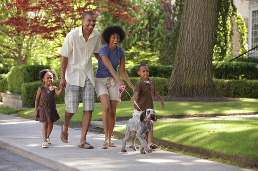 Man and man's best friend enjoy the Walk and Workout Challenge
