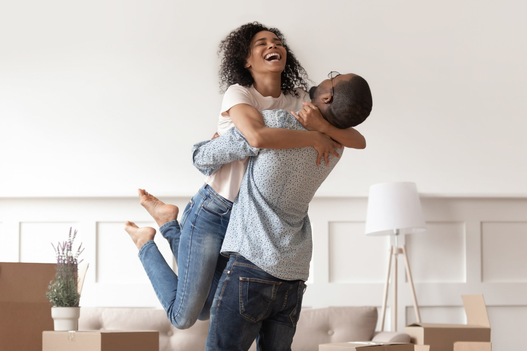 Husband lifting wife